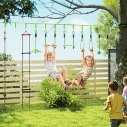 AIYAPLAY Obstacle Course for Kid with 10 Piece Slackline Kit, Green