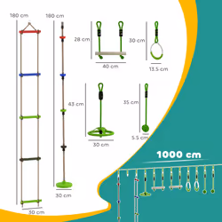 AIYAPLAY Obstacle Course for Kid with 10 Piece Slackline Kit, Green