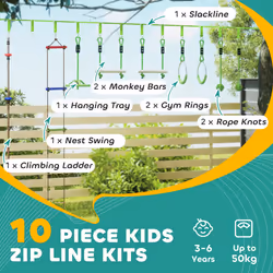 AIYAPLAY Obstacle Course for Kid with 10 Piece Slackline Kit, Green