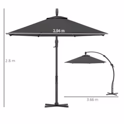 Outsunny 3(m) Garden Cantilever Parasol with Crank Aluminium Frame - Grey