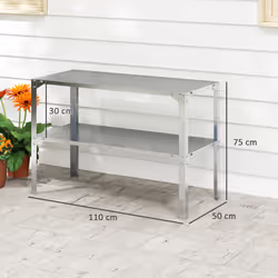 Outsunny 2 Tier Potting Bench Table, Galvanised Work Bench, Silver Tone