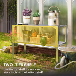 Outsunny 2 Tier Potting Bench Table, Galvanised Work Bench, Silver Tone