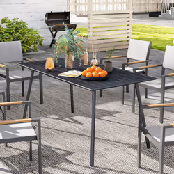 Outsunny Garden Table for 6 Person with Slat Top, Steel Frame, Black
