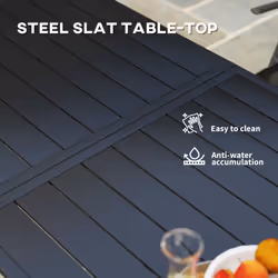 Outsunny Garden Table for 6 Person with Slat Top, Steel Frame, Black