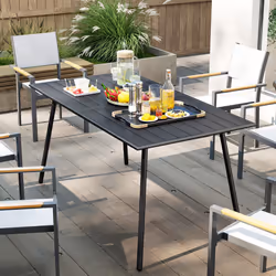 Outsunny Garden Table for 6 Person with Slat Top, Steel Frame, Black - Additional view 6