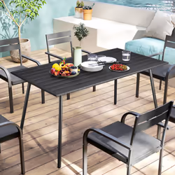 Outsunny Garden Table for 6 Person with Slat Top, Steel Frame, Black - Additional view 7
