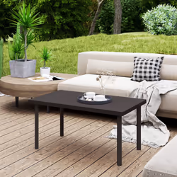 Outsunny Metal Garden Coffee Table with Woodgrain Tabletop, Brown
