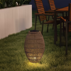 Outsunny Rattan Solar Lamp, Auto On/Off Garden Lantern - Brown