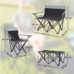 Outsunny 4 Piece Foldable Camping Table and Chairs Set, Grey