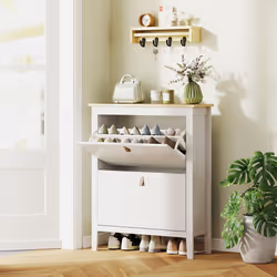 HOMCOM 2 Drawer Shoe Cabinet with Flip Doors for Hallway, Entryway, White