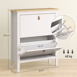 HOMCOM 2 Drawer Shoe Cabinet with Flip Doors for Hallway, Entryway, White