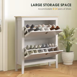 HOMCOM 2 Drawer Shoe Cabinet with Flip Doors for Hallway, Entryway, White