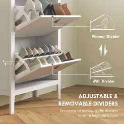HOMCOM 2 Drawer Shoe Cabinet with Flip Doors for Hallway, Entryway, White - Additional view 4