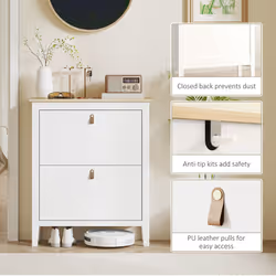 HOMCOM 2 Drawer Shoe Cabinet with Flip Doors for Hallway, Entryway, White - Additional view 6
