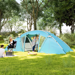 Outsunny 4-6 Man Family Camping Tent w/ 2 Bedrooms, a Living Room, Blue