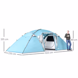 Outsunny 4-6 Man Family Camping Tent w/ 2 Bedrooms, a Living Room, Blue