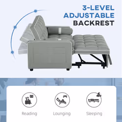 HOMCOM 2 Seater Pull Out Sofa Bed with Adjustable Backrest, Light Grey - Additional view 4
