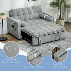 HOMCOM 2 Seater Pull Out Sofa Bed with Adjustable Backrest, Light Grey - Additional view 5