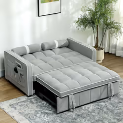 HOMCOM 2 Seater Pull Out Sofa Bed with Adjustable Backrest, Light Grey - Additional view 7
