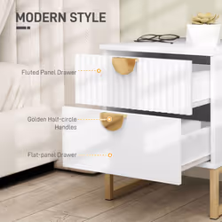 HOMCOM Bedside Table with 2 Drawers, Modern Side Table, White