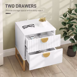 HOMCOM Bedside Table with 2 Drawers, Modern Side Table, White