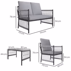 Outsunny 4 Seater Rattan Garden Sofa Set with Glass Top Coffee Table - Grey