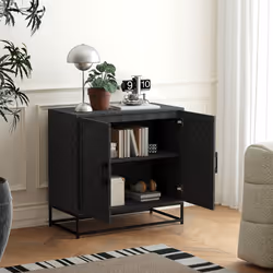 HOMCOM Modern Storage Cupboard with Adjustable Shelf and 2 Doors, Black