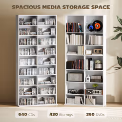 HOMCOM 640 CD Storage Unit 360 DVD Storage Tower w/ 18 Compartments White