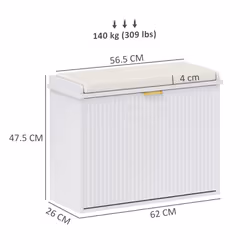 HOMCOM Shoe Storage Bench with Cushion and Flip-Drawer 62x26x47.5cm White