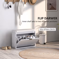 HOMCOM Shoe Storage Bench with Cushion and Flip-Drawer 62x26x47.5cm White - Additional view 4