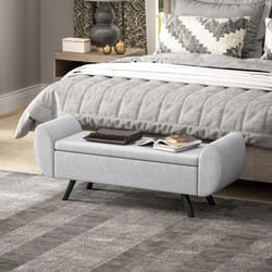 HOMCOM Storage Ottoman with Armrest, Upholstered Linen Storage Bench