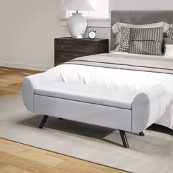 HOMCOM Storage Ottoman with Armrest, Upholstered Linen Storage Bench - Additional view 6