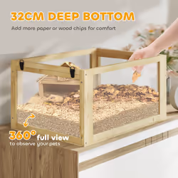 PawHut Wooden Hamster Cage w/ Detachable Bottom, Hut, Seesaw