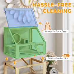 PawHut Wooden Hamster Cage w/ Detachable Bottom, Hut, Seesaw - Additional view 4