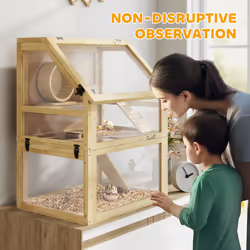 PawHut Wooden Hamster Cage w/ Detachable Bottom, Hut, Seesaw - Additional view 5