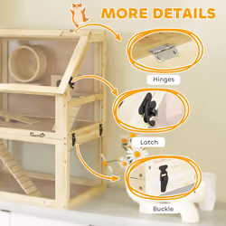 PawHut Wooden Hamster Cage w/ Detachable Bottom, Hut, Seesaw - Additional view 6
