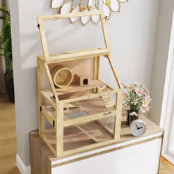 PawHut Wooden Hamster Cage w/ Detachable Bottom, Hut, Seesaw - Additional view 7