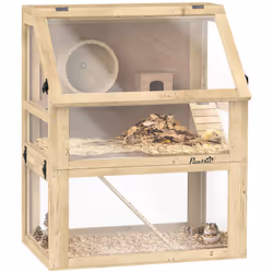 PawHut Wooden Hamster Cage w/ Detachable Bottom, Hut, Seesaw - Additional view 8