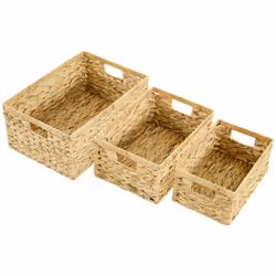 HOMCOM Set of 3 Wicker Storage Baskets, Woven Baskets with Handles, Natural