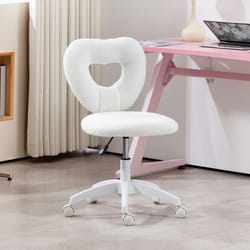 HOMCOM Armless Heart Desk Chair, Makeup Vanity Chair for Home - White
