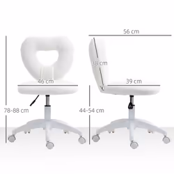HOMCOM Armless Heart Desk Chair, Makeup Vanity Chair for Home - White