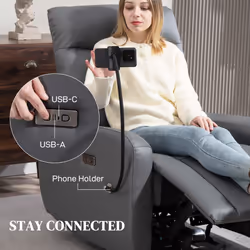 HOMCOM Electric Recliner Chair with Phone Holder, USB Charge Port, Grey - Additional view 5