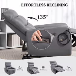 HOMCOM Electric Recliner Chair with Phone Holder, USB Charge Port, Grey - Additional view 6