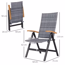 Outsunny Outdoor Folding Rattan Chair, Dining Chair, Light Grey