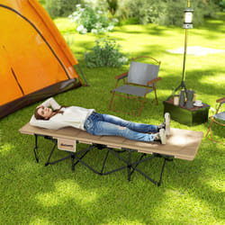Outsunny Camping Bed for Adults with Cushion, Headrest, Side Pocket, Khaki