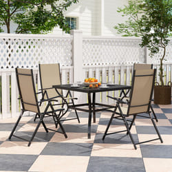 Outsunny 5 PCs Garden Dining Set, Folding Chairs and Metal Top Table, Khaki
