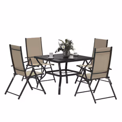 Outsunny 5 PCs Garden Dining Set, Folding Chairs and Metal Top Table, Khaki