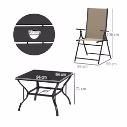 Outsunny 5 PCs Garden Dining Set, Folding Chairs and Metal Top Table, Khaki