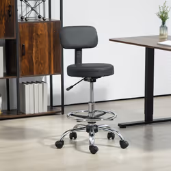 HOMCOM Faux Leather Adjustable Stool, 360 Swivel Chair for Study, Black