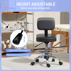 HOMCOM Faux Leather Adjustable Stool, 360 Swivel Chair for Study, Black